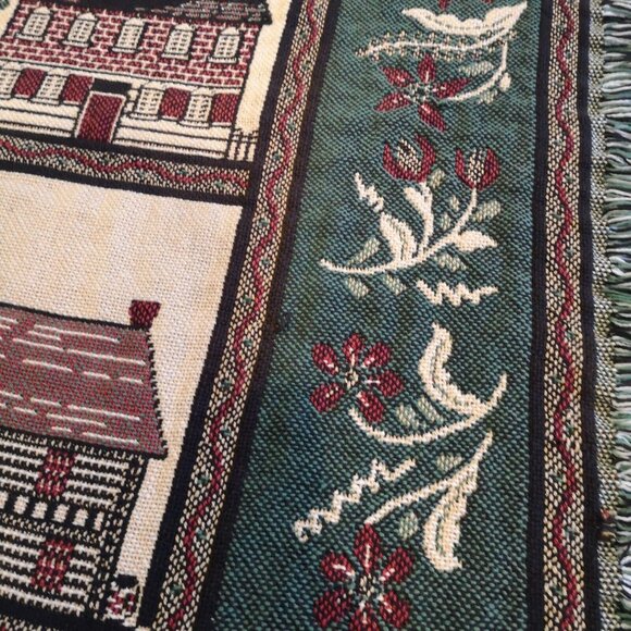 Bob Timberlake Salem Town Triple Woven Afghan Throw Blanket Cottages Burgundy - Picture 5 of 9